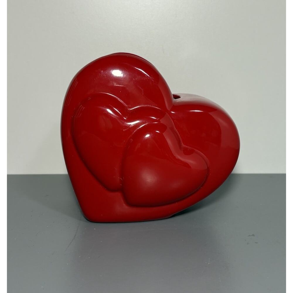 Double Red Heart Vtg Teleflora Ceramic Planter Valentine's Day Decor Love